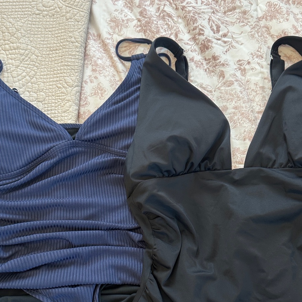 H&M Navy Blue and Black‎ One-Piece Swimwear